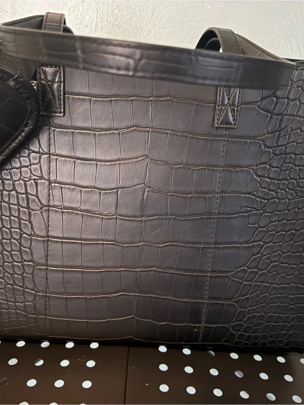 BEIS Black Croc-Embossed Laptop Tote